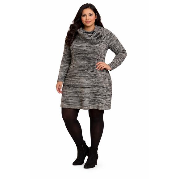 Sandra Darren Dresses & Skirts - Sandra Darren 3X Black White Cowl Neck Sweater Dress | Long Sleeve | Plus Size
